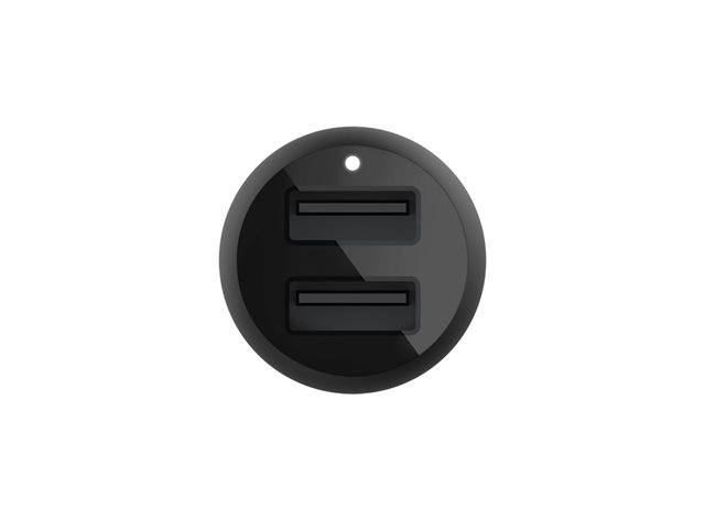 Belkin BoostCharge Dual Charger - Car power adapter - 24 Watt - 4.8 A - 2 output connectors (USB) - on cable: USB-C - black