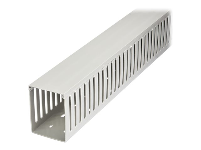 StarTech.com Open Slot Cable Management Raceway with Cover, 3\"(75mm)W x 3-7/8\"(10cm)H, 6.5ft(2m) length, 1/4\"(8mm) Slots, PVC Network Cord Hider/Wall Wire Duct, Max 240 Cables, UL Listed - UL94 V0, M1 Fire Rated (CBMWD75100) - Cable raceway - 2 m - grey - TAA Compliant