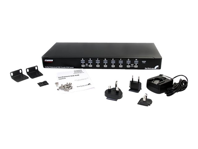 StarTech.com 16 Port 1U Rackmount USB KVM Switch with OSD (SV1631DUSBU) - KVM switch - 16 x KVM port(s) - 1 local user - desktop - for P/N: RK3236BKF, RK4236BKB, RKCONS1701, RKCONS17HD, RKCONS1901, RKCONS1908K, RKCONS1916K