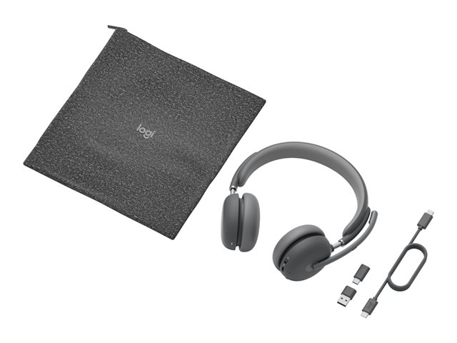Logitech Zone Wireless 2 UC - Headset - on-ear - Bluetooth - wireless - active noise cancelling - USB-C via Bluetooth adapter - graphite - Optimised for UC