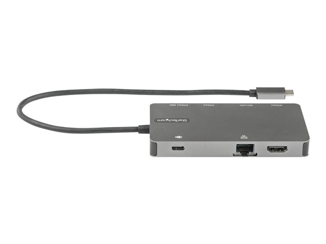 StarTech.com USB C Multiport Adapter, HDMI 4K 30Hz or VGA Travel Dock, 5Gbps USB 3.0 Hub (USB A / USB C Ports), 100W Power Delivery, SD/MicroSD Slot, GbE, 12\" (30cm) Long Attached Cable - USB C Mini Dock - Docking station - USB-C 3.2 Gen 1 - HDMI, VGA - 1GbE