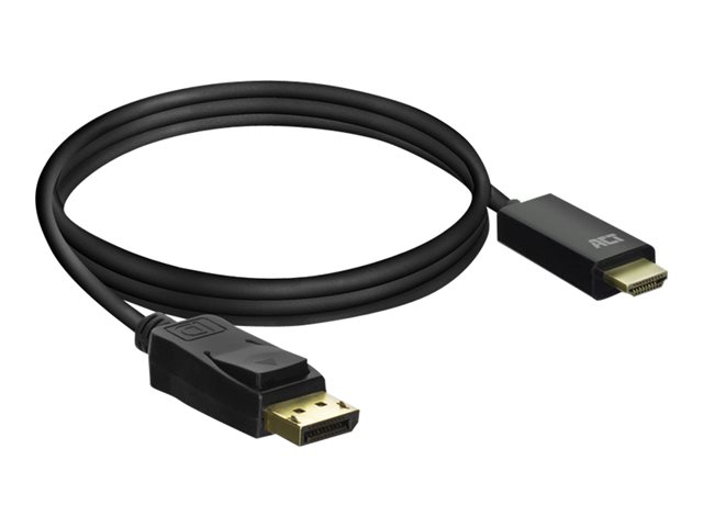 ACT - Hoge snelheid - adapterkabel - DisplayPort male naar HDMI male - 1.8 m - zwart - gevormd, ondersteunt 4K30Hz (3840 x 2160), 1920 x 1080 bij 60 Hz-ondersteuning