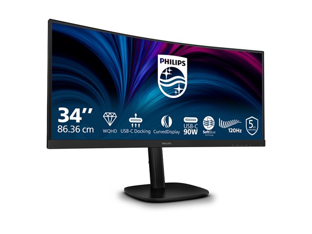 Philips 34B2U3600C - 3000 Series - LED monitor - curved - 34\" - 3440 x 1440 WQHD @ 120 Hz - VA - 3500:1 - HDMI, DisplayPort, USB-C - speakers - textured black