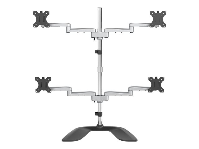 StarTech.com Desktop Quad Monitor Stand, Ergonomic VESA 4 Monitor Arm (2x2) up to 32\", Free Standing Articulating Universal Pole Mount, Height Adjustable/Tilt/Swivel/Rotate, Silver - Heavy-duty VESA Mount (ARMQUADSS) - Stand - adjustable arm - for 4