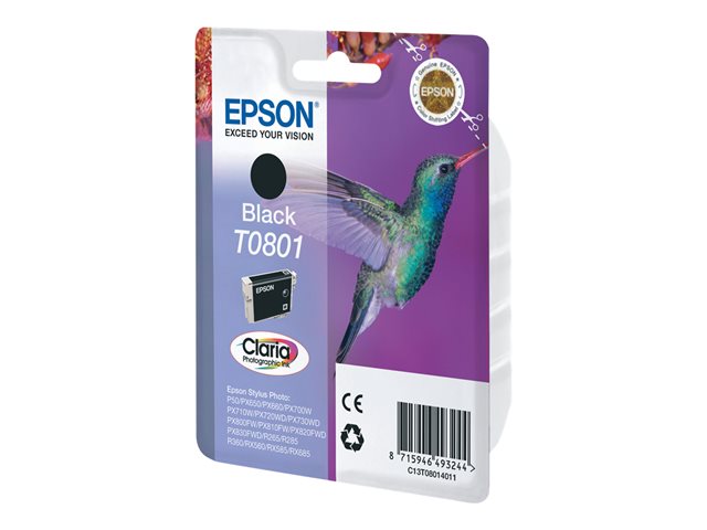Epson T0801 - Black - original - blister with RF/acoustic alarm - ink cartridge - for Stylus Photo P50, PX650, PX660, PX700, PX710, PX720, PX730, PX800, PX810, PX820, PX830