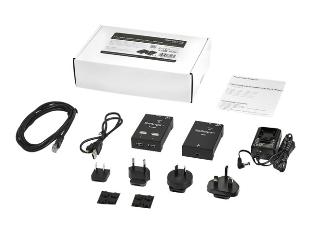 StarTech.com 4-Port USB 2.0 Extender - 165ft (50m) USB Over Cat5/Cat6 Extender - Compact USB 2.0 Over Ethernet Extender (USB2004EXTV) - USB extender - USB 2.0 - over CAT 5/6 - 4 ports - up to 50 m - for P/N: SVA5N3NEUA