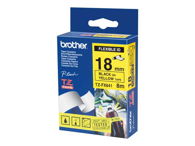 Brother TZe-FX641 - Black on yellow - Roll (1.8 cm x 8 m) 1 cassette(s) flexible tape - for Brother PT-D600, P-Touch PT-3600, D400, D450, D600, D800, E310, E550, H101, P900, P950