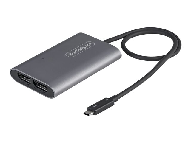 StarTech.com Thunderbolt 3 to Dual DisplayPort Adapter DP 1.4, Dual 4K 60Hz or Single 8K/5K Thunderbolt 3 to DP Adapter, TB3 to 2x DisplayPort Monitor Video Display Adapter, Mac/Windows - TB3 to DP 1.4 Adapter - USB / DisplayPort adapter - 24 pin USB-C (M) to DisplayPort (F) - Thunderbolt 3 / DisplayPort 1.4 - 46 cm - 8K support - silver