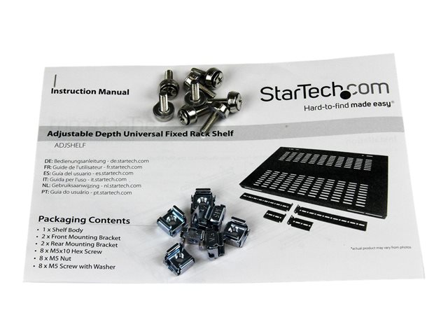 StarTech.com 1U Adjustable Vented Server Rack Mount Shelf - 175lbs - 19.5 to 38in Deep Universal Tray for 19\" AV/ Network Equipment Rack (ADJSHELF) - Rack shelf - black - 1U - 19\" - for P/N: CABSCRWS1224, RK1536BKF, RK1836BKF, RK3236BKF, RK4236BKB, RK4242BK24, RK4242BK30