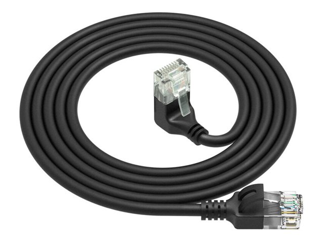 ACT Zwarte 1 meter U/UTP CAT6A LSZH Slimline patchkabel met RJ45 connectoren recht naar 90 haaks beneden
