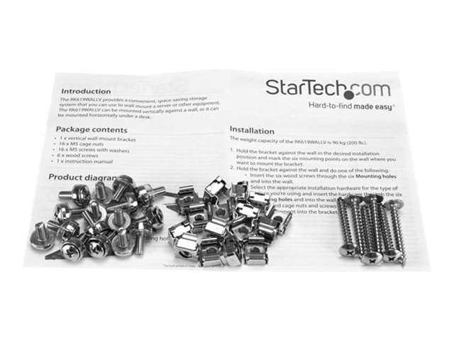 StarTech.com 6U Wall Mount Patch Panel Bracket - 19 in - Steel - Vertical Mounting Bracket for Networking and Data Equipment (RK619WALLV) - Wall mount bracket - black - 6U - 19\"