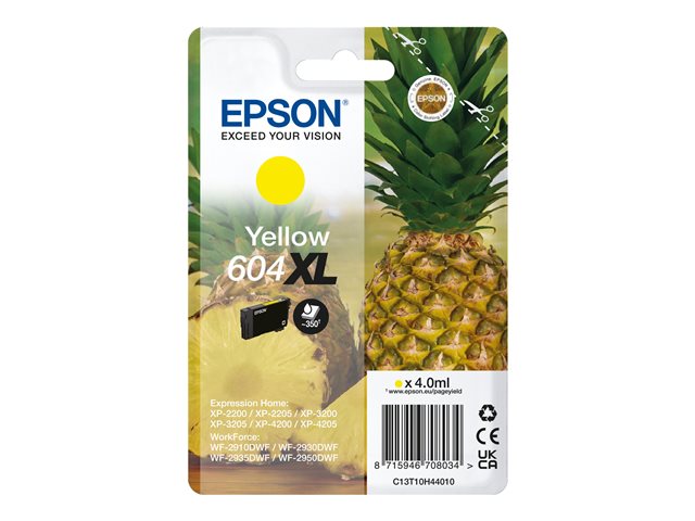 Epson 604XL Singlepack - 4 ml - XL - yellow - original - blister with RF/acoustic alarm - ink cartridge - for Expression Home XP-2200, 2205, 3200, 3205, 4200, 4205, WorkForce WF-2910, 2930, 2935, 2950