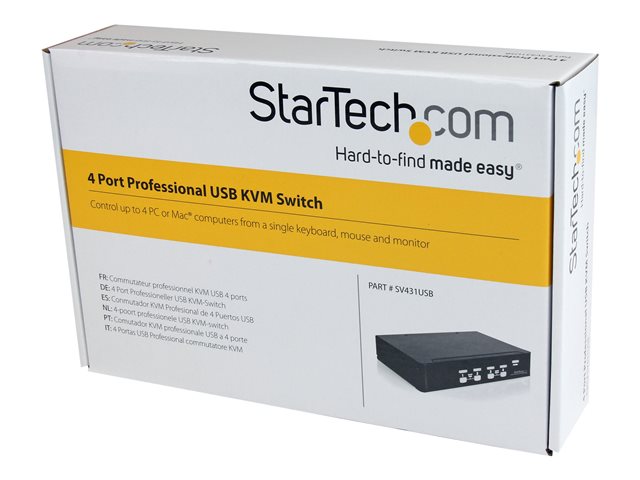 StarTech.com 4 Port Professional VGA USB KVM Switch with Hub - 1U Rack-mountable KVM Switch (SV431USB) - KVM switch - 4 x KVM port(s) - 1 local user - desktop - for P/N: SV431RACK, SVUSB2N1_10, SVUSB2N1_15, SVUSB2N1_6