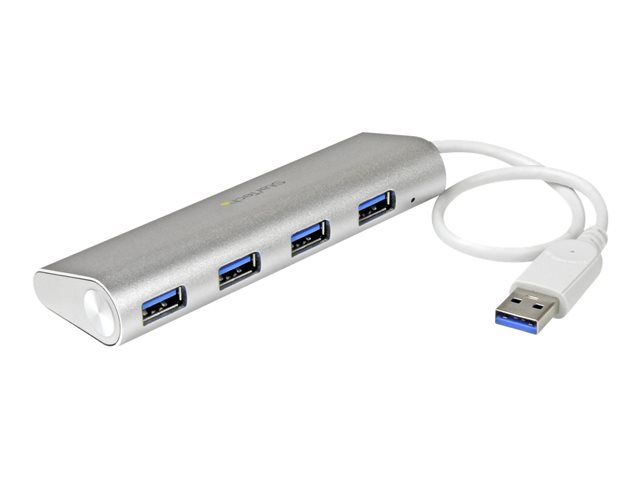 StarTech.com 4 Port Portable USB 3.0 Hub with Built-in Cable - Aluminum and Compact USB Hub (ST43004UA) - Hub - 4 x SuperSpeed USB 3.0