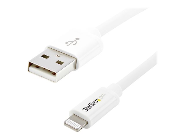 StarTech.com 1m (3ft) White Apple 8-pin Lightning Connector to USB Cable for iPhone / iPod / iPad - Charge and Sync Cable - 1 meter (USBLT1MW) - Lightning cable - Lightning male to USB male - 1 m - double shielded - white - for P/N: KITBXAVHDPEU, KITBXAVHDPNA, KITBXAVHDPUK, KITBXDOCKPEU, KITBXDOCKPUK, KITBZDOCK