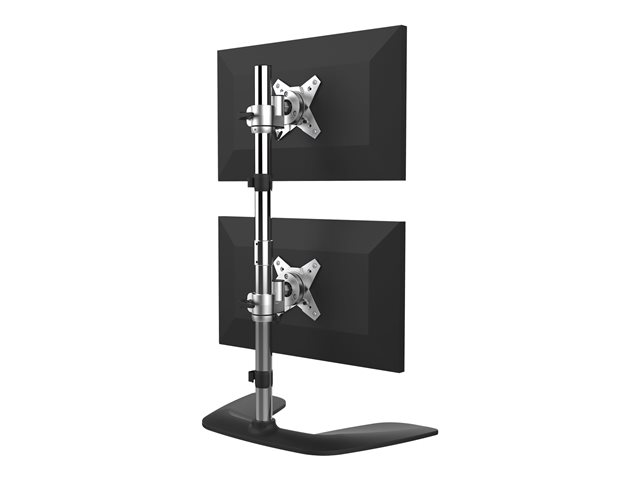 StarTech.com Vertical Dual Monitor Stand, Ergonomic Desktop Stacked Two Monitor Stand up to 27 inch VESA Mount Displays, Free Standing Universal Monitor Mount, Height Adjustable, Silver - Double Monitor Holder (ARMDUOVS) - Stand - for 2 monitors - plastic, aluminium - black, silver - screen size: 13\"-27\" - desktop stand