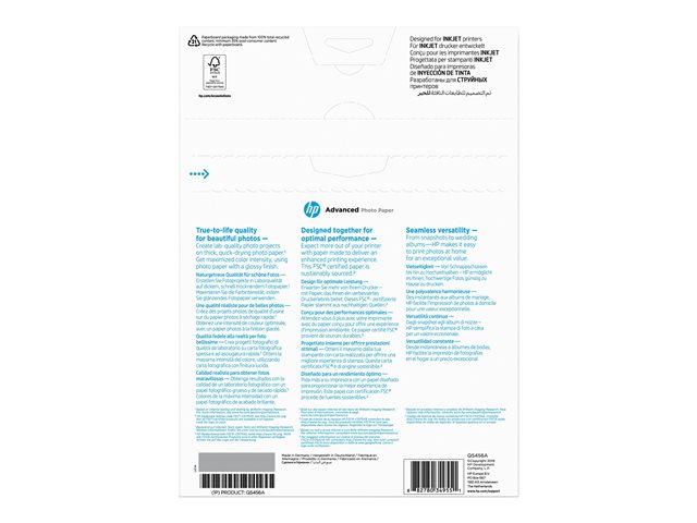 HP Advanced Glossy Photo Paper - Glossy - A4 (210 x 297 mm) - 250 g/m² - 25 sheet(s) photo paper - for ENVY 50XX, Officejet 52XX, 80XX, Photosmart B110, Wireless B110