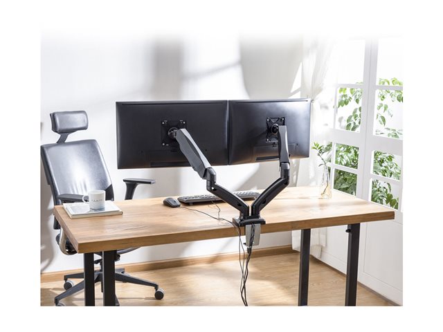 Bevestigingskit (klem, pakkingringklem, stand) - verstelbare dubbele armen - voor 2 LCD-schermen - plastic, aluminium, staal - zwart - schermgrootte: 13\"-32\" - te monteren op bureau