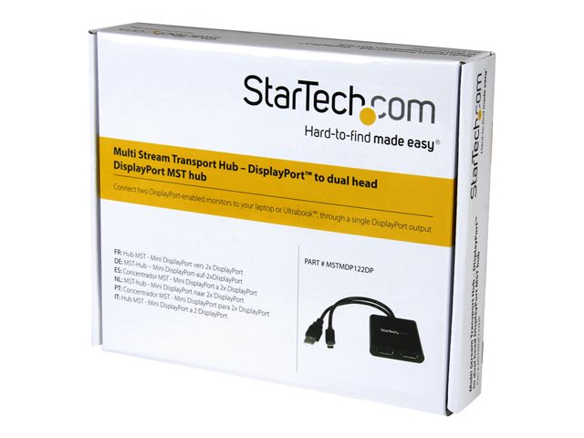 StarTech.com 2-Port Multi Monitor Adapter, Mini DisplayPort 1.2 to DisplayPort MST Hub, Dual 4K 30Hz, Windows Extended Desktop (MSTMDP122DP) - Video splitter - 2 x DisplayPort - desktop