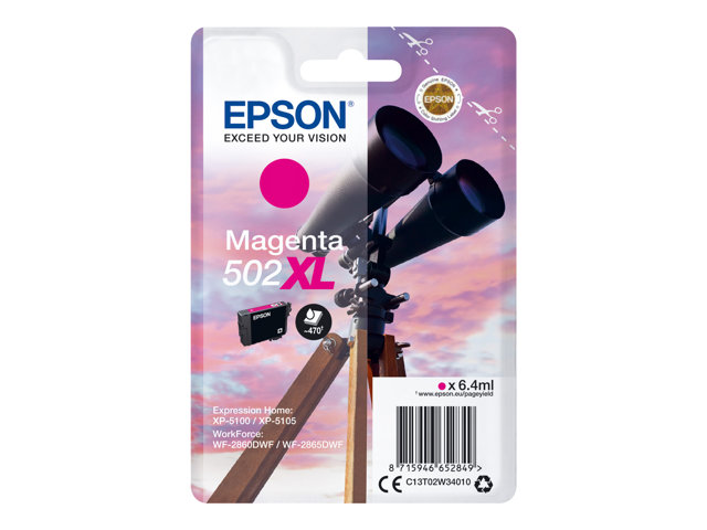 Epson 502XL - 6.4 ml - high capacity - magenta - original - blister - ink cartridge - for Expression Home XP-5100, 5105, 5150, 5155, WorkForce WF-2860, 2865, 2880, 2885