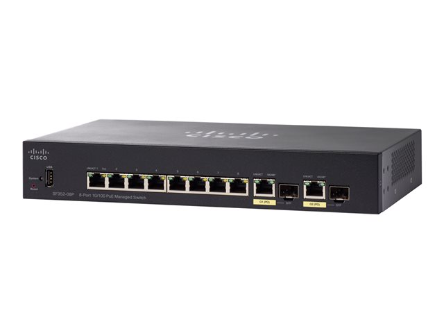 Cisco Small Business SF352-08P - Switch - L3 - Managed - 8 x 10/100 (PoE+) + 2 x combo Gigabit SFP - desktop - PoE+ (62 W)