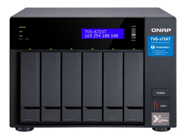 QNAP TVS-672XT - NAS server - 6 bays - SATA 6Gb/s - RAID RAID 0, 1, 5, 6, 10, 50, JBOD - RAM 8 GB - Gigabit Ethernet / 10 Gigabit Ethernet / Thunderbolt 3 - iSCSI support