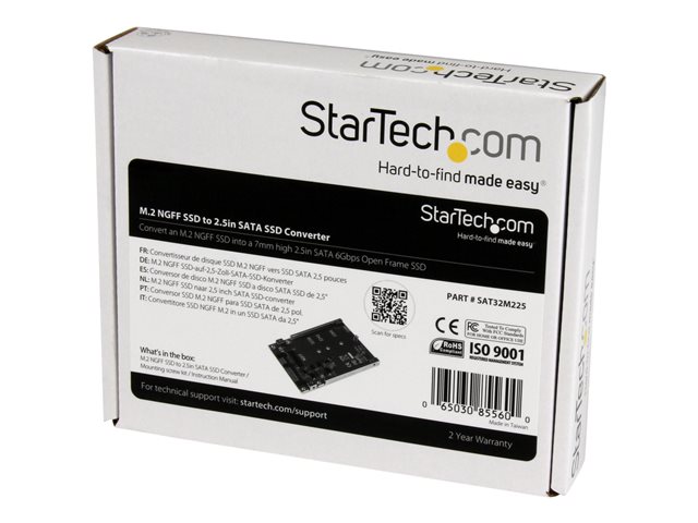 StarTech.com M.2 SATA SSD to 2.5in SATA Adapter - M.2 NGFF to SATA Converter - 7mm - Open-Frame Bracket - M2 Hard Drive Adapter (SAT32M225) - Storage controller - 1 Channel - SATA 6Gb/s - SATA 6Gb/s - for P/N: BRACKET125PT, BRACKET125PTP, SATERASER4, SDOCK1EU3P2, SDOCK4U313, USB31C2SAT3