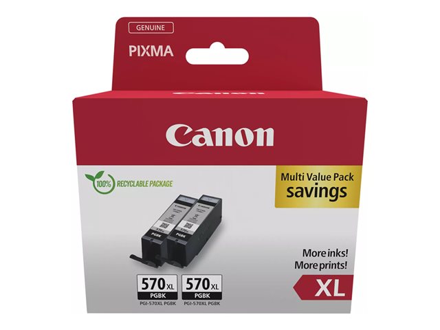 Canon PGI-570PGBK XL Twin Pack - 2-pack - 22 ml - XL - black - original - ink tank - for PIXMA TS5051, TS5053, TS5055, TS6050, TS6051, TS6052, TS8051, TS8052, TS9050, TS9055