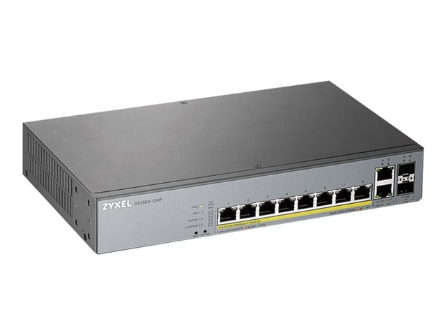 Zyxel GS1350-12HP - Switch - smart - 8 x 10/100/1000 (PoE+) + 2 x 10/100/1000 (uplink) + 2 x Gigabit SFP (uplink) - desktop, rack-mountable - PoE+ (130 W)