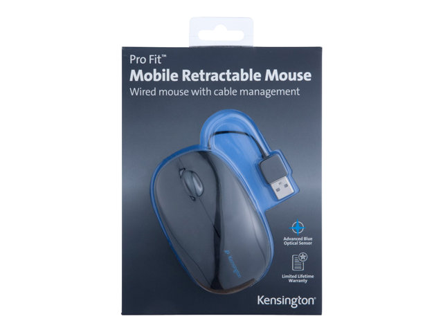 Kensington Pro Fit Retractable Mobile - Mouse - optical - 3 buttons - wired - USB - black