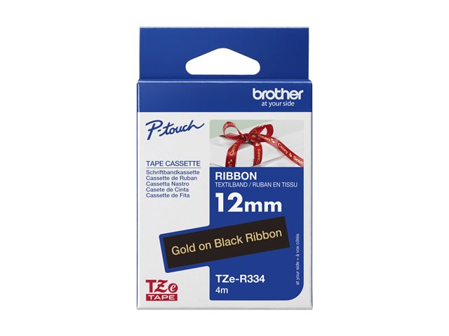 Brother TZe-R334 - Satin - gold on black - Roll (1.2 cm x 4 m) 1 cassette(s) ribbon tape - for P-Touch PT-E310BTVP