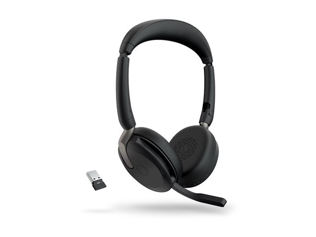 Jabra Evolve2 65 Flex UC Stereo - Headset - on-ear - Bluetooth - wireless - active noise cancelling - USB-A - black - Optimised for UC