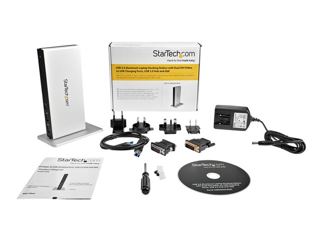StarTech.com Dual Monitor USB 3.0 Docking Station w/ DVI to VGA & HDMI Adapters, 5x USB 3.0 & Audio - Vertical DVI Dock for Mac & Windows (USB3SDOCKDD) - Docking station - USB - DVI - 1GbE - for P/N: ARMBARDUO, ARMDUAL, ARMDUAL30, ARMSLIMDUO, TB33A1C