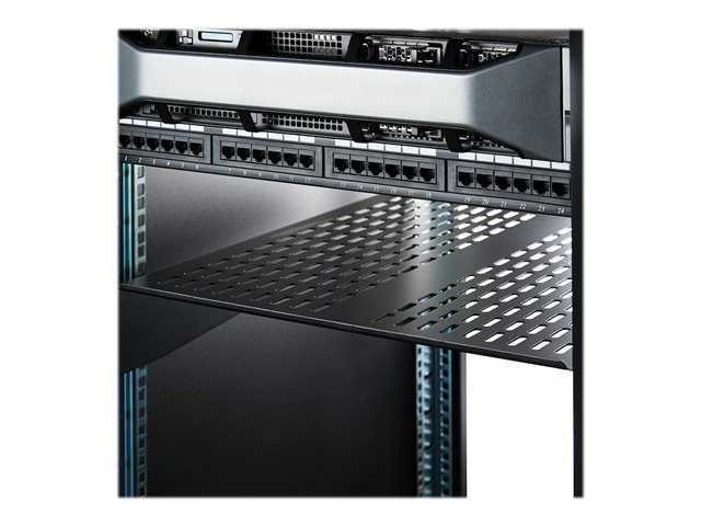 StarTech.com 1U Server Rack Shelf, 2U 22in Universal Fixed Vented Network Rack Shelf/Cantilever Tray for 19\" AV/Data/Network Equipment Enclosure w/Cage Nuts & Screws, 50lbs Weight Cap. - 2U Network Rack Shelf (CABSHELF22V) - Rack shelf - black - 2U - 22\" - for P/N: RK12OD2, RK2433BKM, RK2537BKM, RK3236BKF, RK4236BKB, RK4242BK24, RK4242BK30