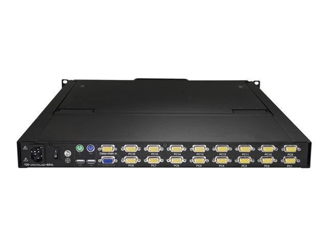 StarTech.com 16 Port Rackmount KVM Console with 6ft Cables, Integrated KVM Switch with 19\" LCD Monitor, Fully Featured 1U LCD KVM Drawer- OSD KVM, Durable 50,000 MTBF, USB + VGA Support - 19in. LCD KVM Console (RKCONS1916K) - KVM console with KVM switch - 16 ports - PS/2, USB - US - 19\" - rack-mountable - 1280 x 1024 - 250 cd/m² - 1000:1 - VGA - black - 1U