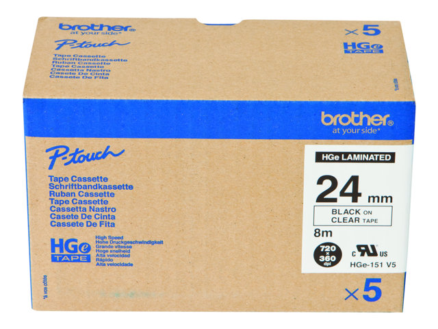 Brother HGE-151V5 - Black on clear - Roll (2.4 cm x 8 m) 5 cassette(s) laminated tape - for P-Touch PT-9500pc, PT-9700PC, PT-9800PCN