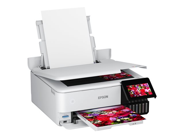 Epson EcoTank ET-8500 - Multifunction printer - colour - ink-jet - refillable - A4/Letter (media) - up to 16 ppm (printing) - USB, LAN, Wi-Fi(ac), USB host - white