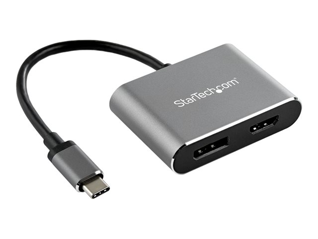 StarTech.com USB C Multiport Video Adapter, 4K 60Hz USB-C to HDMI 2.0 or DisplayPort 1.2 Monitor Adapter, USB Type-C 2-in-1 Display Converter HDMI/DP HBR2 HDR, Thunderbolt 3 Compatible - USB-C 2 in 1 Adapter (CDP2DPHD) - Adapter - 24 pin USB-C male to HDMI, DisplayPort female - 20.5 cm - space grey - 4K support, active