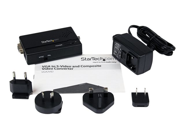StarTech.com High Resolution VGA to Composite (RCA) or S-Video Converter - PC to TV Video Adapter - 1600x1200 RGB to TV (VGA2VID) - Video converter - VGA - composite video, S-video - black