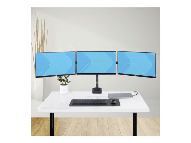 StarTech.com Triple Monitor Desk Mount For Up To Three 27in Screens, VESA 75x75/100x100, Tool-Less Arm Adjustments, C-Clamp/Grommet Mount, Spring-Assisted Arms - Mounting kit - adjustable arm - for 3 LCD displays - aluminium, steel, plastic - black - screen size: up to 27\" - desk-mountable