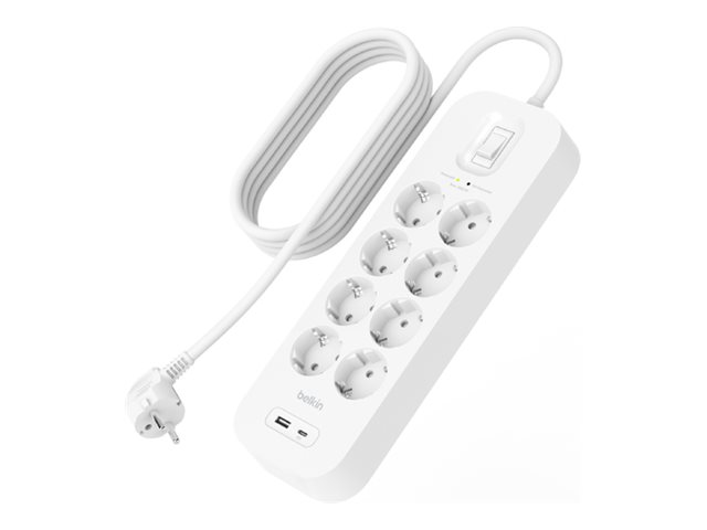 Belkin Connect - Surge protector - with USB-C and USB-A ports - output connectors: 8 - 2 m cord