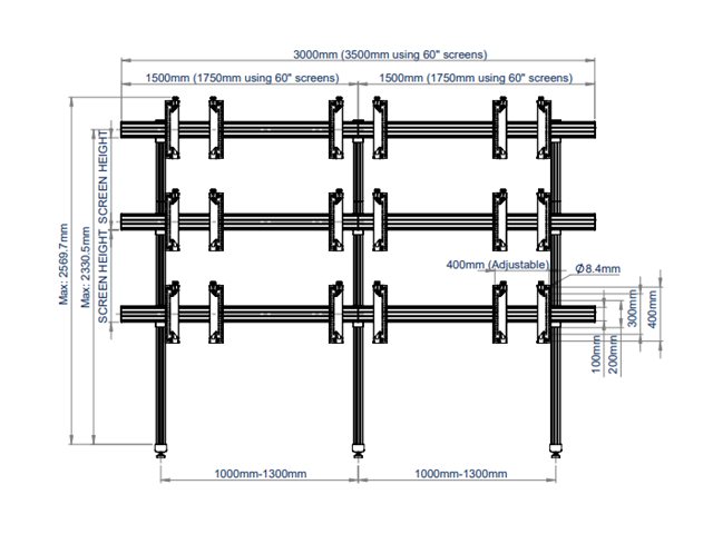 B-TECH System X BT8370 - Stand - for 3x3 video wall - black with black column - screen size: 46\"-55\" - mounting interface: up to 600 x 400 mm - free-standing