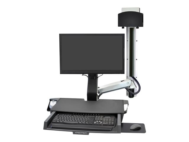 Ergotron StyleView Sit-Stand Combo System with Worksurface - Mounting kit (handle, CPU holder, 2 track covers, 2 cable channels, wrist rest, display mount, keyboard tray, wall CPU mount, slide-out mouse tray, VESA mount bracket, wall track 34\", CPU spacer, CPU and arm track mount bracket kits, barcode scanner and mouse holder, combo arm) - for LCD display / PC equipment - small CPU holder - aluminium, high-grade plastic - polished aluminium - screen size: up to 24\"