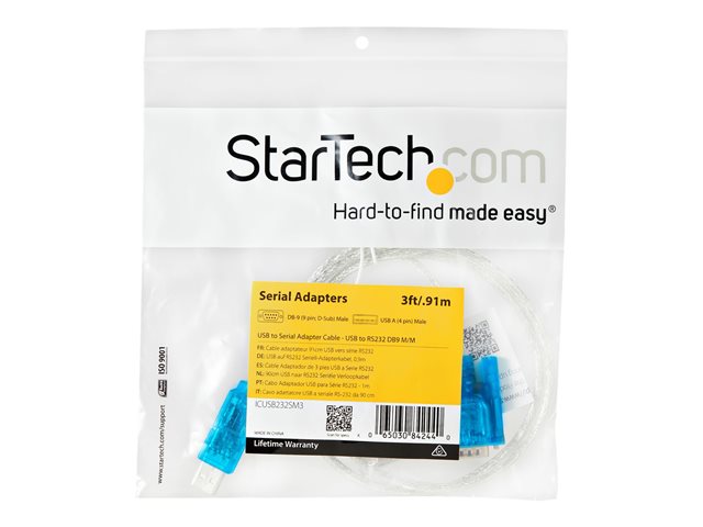 StarTech.com 3ft USB to RS232 DB9 Serial Adapter Cable - M/M - Serial adapter - USB 2.0 - RS-232