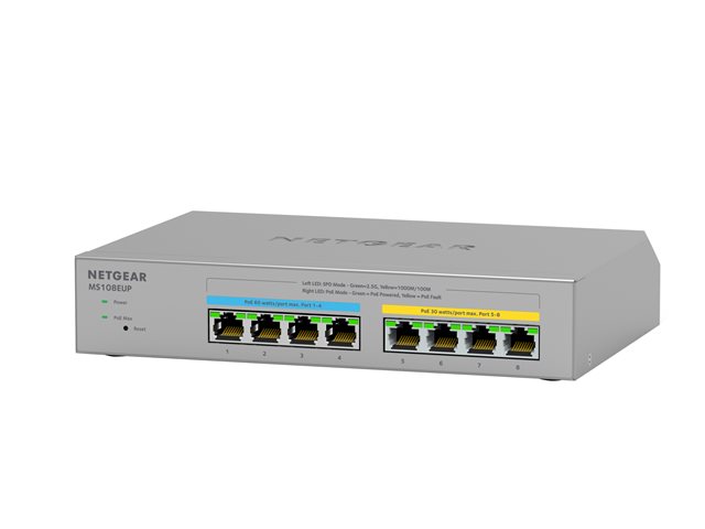 NETGEAR Plus MS108EUP - Switch - Managed - 4 x 100/1000/2.5G (PoE++) + 4 x 100/1000/2.5G (PoE+) - desktop, wall-mountable - PoE++ (230 W)