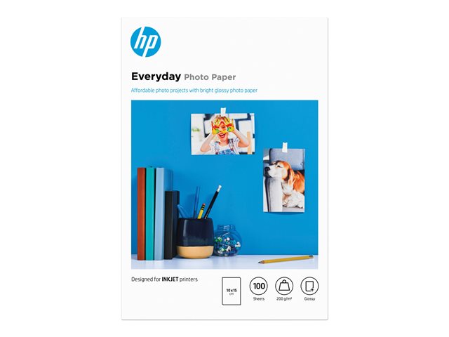 HP Everyday Photo Paper - Glossy - 8 mil - 100 x 150 mm - 200 g/m² - 100 sheet(s) photo paper - for Deskjet 21XX, 2622, 36XX, ENVY 5010, Officejet 52XX, 80XX, Photosmart B110, Wireless B110