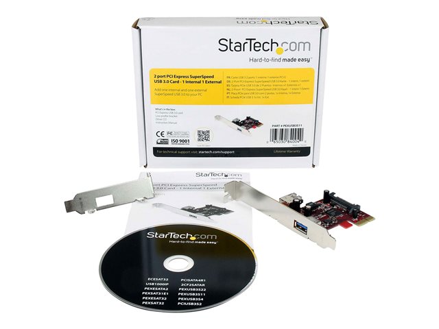 StarTech.com 2 port PCI Express SuperSpeed USB 3.0 Card with UASP Support - 1 Internal 1 External - Dual Port PCIe USB 3.0 Adapter (PEXUSB3S11) - USB adapter - PCIe 2.0 low profile - USB, USB 2.0, USB 3.0 - 2 ports - for StarTech.com 4-Port