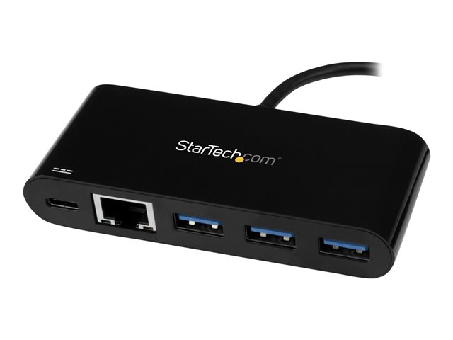 StarTech.com 3 Port USB-C Hub with Gigabit Ethernet & 60W Power Delivery Passthrough Laptop Charging, USB-C to 3x USB-A (USB 3.0 SuperSpeed 5Gbps), USB 3.1/USB 3.2 Gen 1 Type-C Adapter Hub - Windows/macOS/Linux (HB30C3AGEPD) - Hub - 3 x SuperSpeed USB 3.0 + 1 x 10/100/1000 - desktop