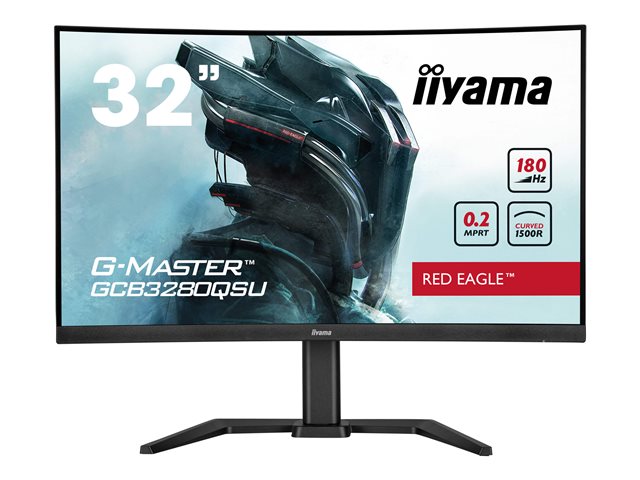 iiyama G-MASTER Red Eagle GCB3280QSU-B2 - LED monitor - gaming - curved - 32\" (31.5\" viewable) - 2560 x 1440 WQHD @ 180 Hz - VA - 350 cd/m² - 3000:1 - 0.2 ms - 2xHDMI, DisplayPort - speakers - black, matte