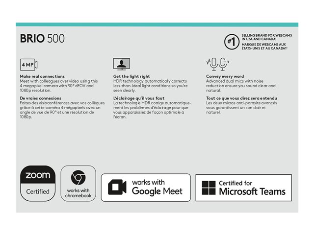 Logitech BRIO 500 - Webcam - colour - 1920 x 1080 - 1080p, 720p - audio - USB-C